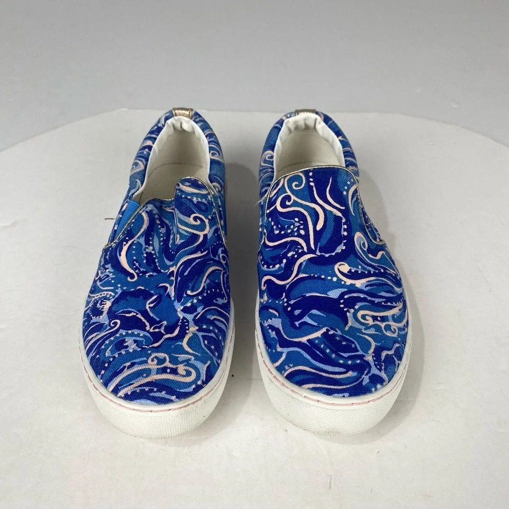 Lilly Pulitzer Women Size 6 Julie Blue‎ Paisley Print Slip On Canvas Shoes